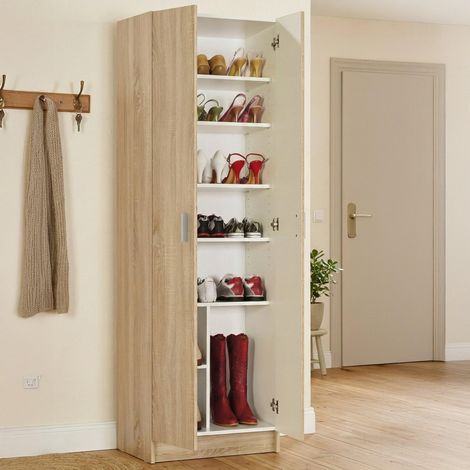 Armoire multifonction 2 portes Portsmouth, meuble auxiliaire, penderie à chaussures moderne, meuble à chaussures vertical, 59 x 37 x 180 cm, chêne (1/5)