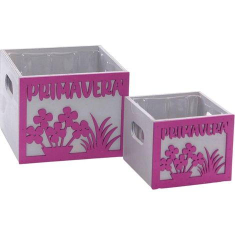 Cache-pots fuchsia en bois Primavera, set de 2, 15 x 15 x H. 12 cm (lot de 3) (1/2)