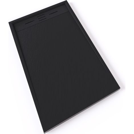 HIEMAL Receveur de douche 70 x 120 cm résine Noir aspect ardoise + bonde incluse - Salle de bain