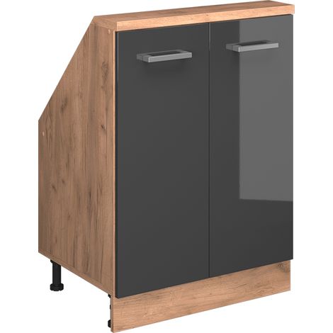 Meuble de rangement sous pente Rion, Anthracite brillant/Chêne doré, avec 2 portes, Vicco