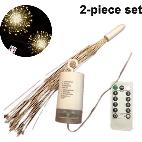 Guirlande Lumineuse Feu D Artifice - Fil De Cuivre Pliable - 120 LED - Fonction Piles Avec Télécommande Et Minuterie - Pour Intérieur Extérieur - Lot De 2 (1/5)