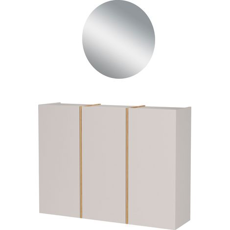 Meuble d'entrée + miroir rond 60 cm taupe et naturel - LYKO