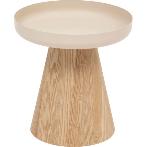 Atmosphera – Table à café ronde en métal et bois – Plateau en acier – Structure en bois MDF – Diamètre 40 cm – Hauteur 41,8 cm – Finition mate beige (1/5)
