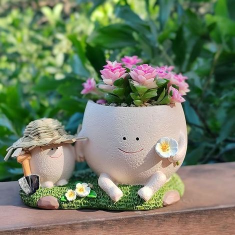 Lächelndes Gesicht Blumentopf Nette Smiley Gesicht Pflanzer Topf Harz Lächelt Pflanzer mit Drainage Löcher für Haus/Büro/Balkon und Garten Indoor Outdoor Dekor für Pflanzen Liebhaber