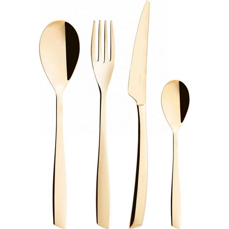 Set posate 24 pezzi in astuccio di legno Riviera Champagne Champagne PVD Lucido Bugatti