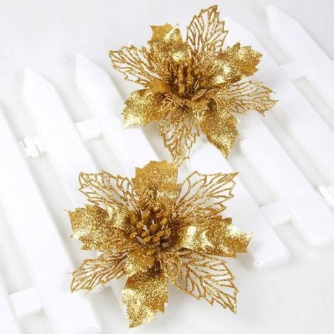 Decoration Noel Sapin, 12Pcs Ornement Sapin Noël Lot déco Noël Glitter Artificielles Fleurs de Noel pour la fête de Mariage Décorati (1/4)