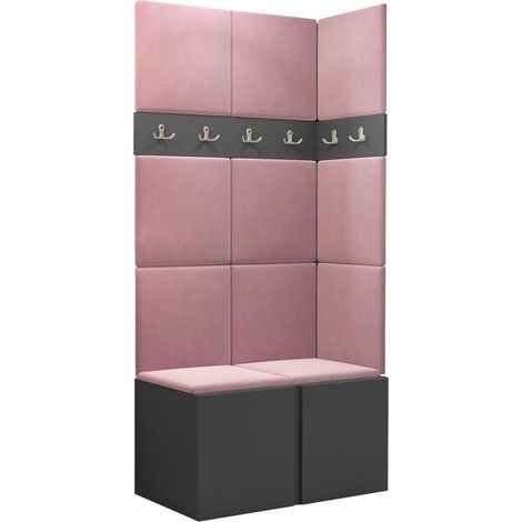 Meuble d'entrée Pinis I, Graphite, 186x84x46cm, Stratifié, Tissu, À poser, Murale