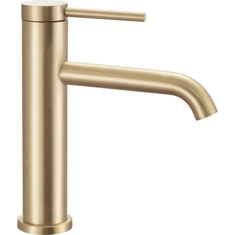 REA – Mitigeur de lavabo en laiton brossé – Hauteur 205mm – Portée du bec 125mm – Montage à poser – Garantie 5 ans (1/5)