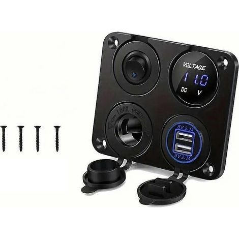 Panneau de commande universel 4 en 1 pour voiture, bateau, camping-car, camion : prise fumée, allume-cigare, double chargeur USB 12 V-24 V et interrupteur. (1/5)