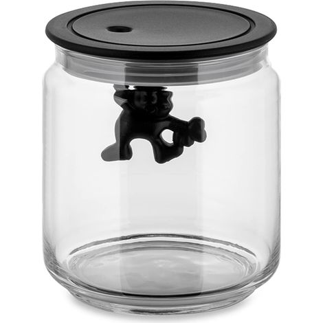 Alessi AMDR04 B Gianni a Little Man Holding On Tight Barattolo Ermetico in Vetro con Coperchio in Resina Termoplastica, Nero (1/5)