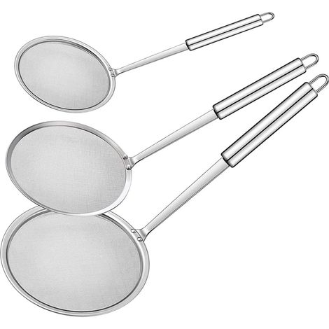 3 Pièces Cuillère écumoire, Acier inoxydable, 10cm 12cm 14cm, Poignée longue anti-brûlure, Trou de suspension, Cuisine Friture Pâtes (1/5)