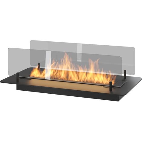 Camino a Bioetanolo da Incasso o appoggio Insert Black 600 - Biocamino nero sottile con due vetri, Serbatoio 1l - 60cm