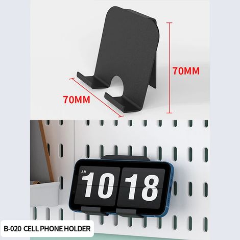 Support mural pour téléphone portable (B) - Étagère sans perçage pour panneau perforé - Rangement pour manettes, casques, figurines et claviers - Crochets pour étagère (1/5)