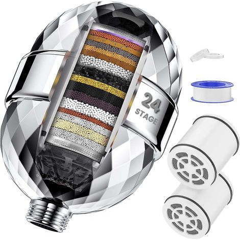 Filtre de douche 24 étapes avec vitamine C pour l'eau dure - pour adoucisseur d'eau avec cartouche filtrante à plusieurs étapes remplaçable pour éliminer le chlore les métaux lourds (1/5)