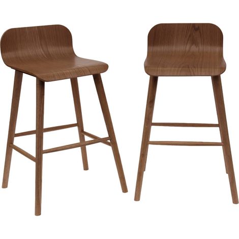 Set of 2 scandinavian bar stools in rubberwood walnut 50x48x84 cm - Cassia
