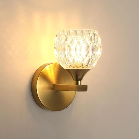 Applique Murale Intérieure, Lampe Murale Moderne en Verre, Luminaire Murale Dorée pour Chambre Salon Couloir, Avec 1 Ampoule G9, 3000K/4500K/6500K