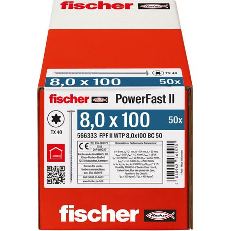 Boîte de 50 vis de charpente Power-Fast à empreinte TX FISCHER FPF-WT - tête disque - filetage partieltailleØ 8 x 100mm (1/5)