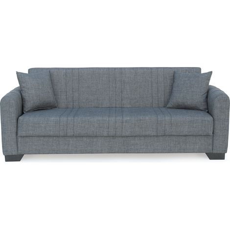 Canapé-lit 3 places clic-clac avec rangement, Revêtement en tissu gris - Longueur 215 x Hauteur 85 x Profondeur 84 cm (1/5)
