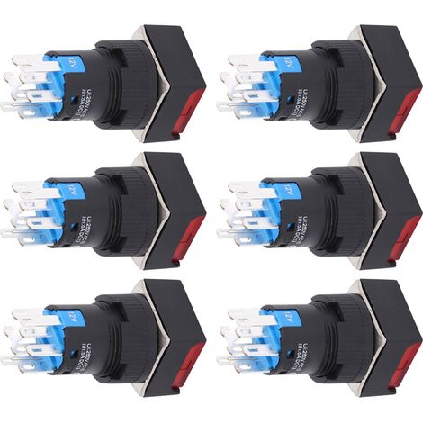 Bouton poussoir carré 16mm rouge 12V, lot de 25 interrupteurs à verrouillage ABS laiton 8 broches avec LED (1/5)