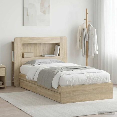 Cadre de lit avec rangement en bois d’ingénierie Chêne sonoma 75 x 190 cm - PANGIVO (1/5)