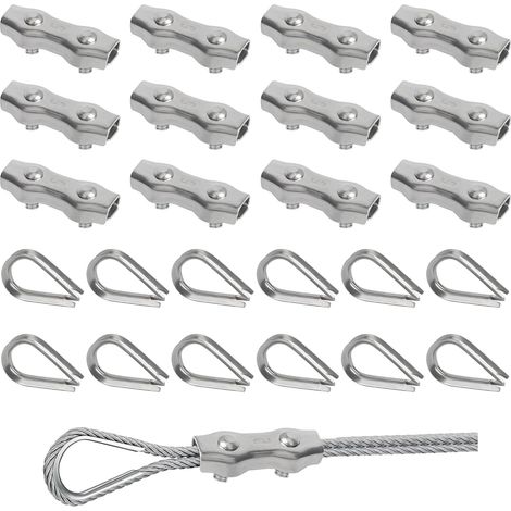 Serre Câbles Duplex Clips Serre-Câbles 24Pièces M5 Duplex Clips avec M5 Cosse Coeur,Serre Cable Acier 5mm Pinces Duplex pour Cable Acier 4mm,Serre Cable pour Auvent Tendeur de Corde à Linge Fixe (1/5)