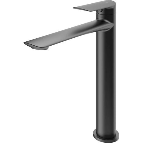 Mitigeur lavabo à bec haut sans garniture de vidage (bouchon) noir mat