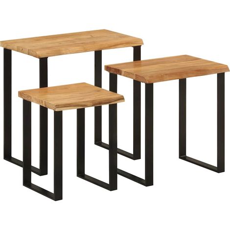 Tables gigognes 3 pcs avec bord vivant bois massif d'acacia