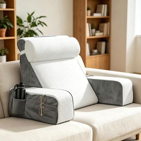 Large Reading Pillow with Bolster and Removable Armrest Back Cushion Ergonomic Pillow with Arm and Bag Washable Cover for Reading and Watching (1/5)