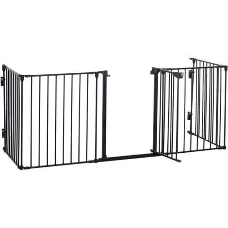 5 Panel Black Metal Pet Playpen with Walk-Through Door for Safe and Secure Pet Enclosure (1/5)