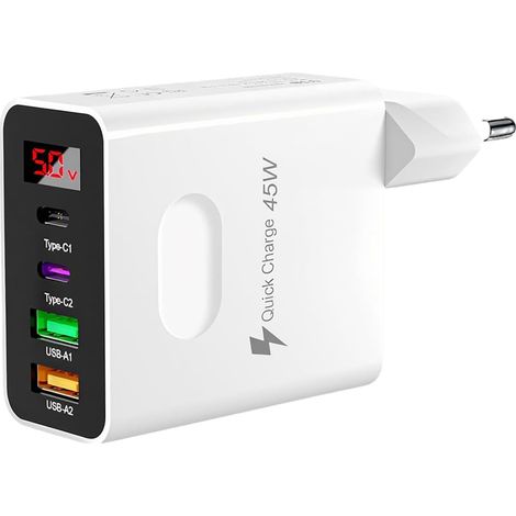 2PCS Chargeur USB C, 45W 4 Port Prise Chargeur pour Samsung Iphone Charge Rapide USB C,Double PD+QC 3.1A Type C Adaptateur pour iPhone 16 15 14 13 12 11 Pro Max X XS XR 8 7 6S Plus Mini SE, iPad(Blanc (1/5)