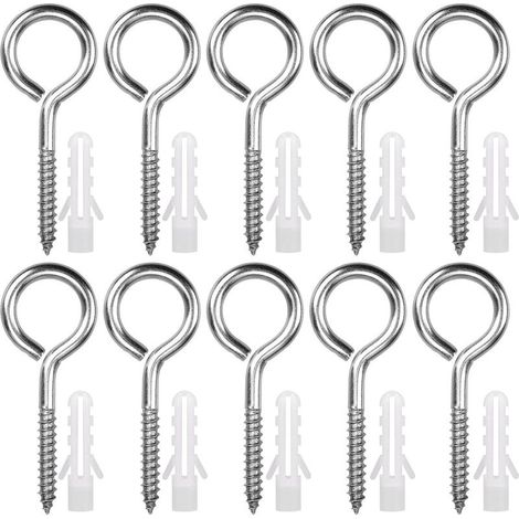 10 Pièces Œillets de Vis en Acier Inoxydable M8 x 100 mm Piton à Visser Lourde Vis à Œillet Crochet à Visser pour Hamacs, Auvents, Fauteuils Suspendus, Câble fixe, Argenté (1/3)