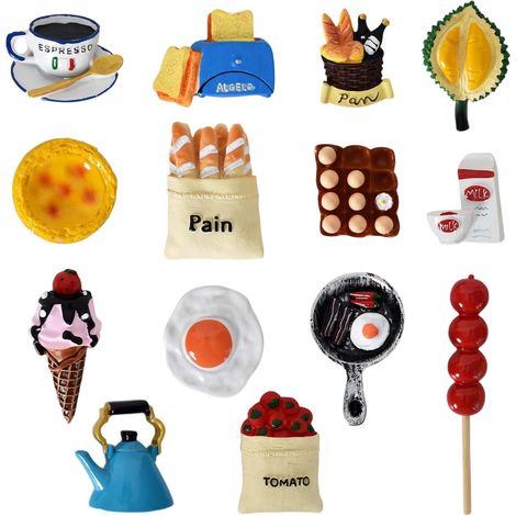 JeiibrZui Aimants de réfrigérateur mignons 3D en forme d'aliments - Ensemble de 14 aimants décoratifs - Aimants en résine résistants pour la cuisine, les tableaux blancs et les panneaux d'affichage de (1/5)