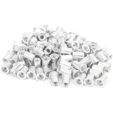 Zoternen Lot de 100 écrous à riveter à tête plate en aluminium, accessoires de quincaillerie verticaux, outils manuels en aluminium zingué pour la fixation de tuyaux en tôle (M8 x 100 pièces) (1/4)