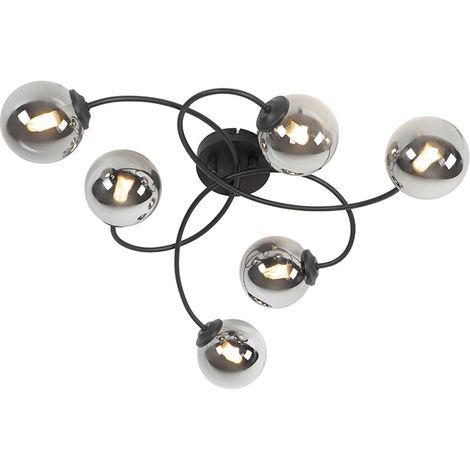 QAZQA Moderno Lámpara de techo moderna negra 6-luces cristal ahumado - ATHENS Vidrio /Acero Orgánica Adecuado para LED Max. 6 x 28 Watt