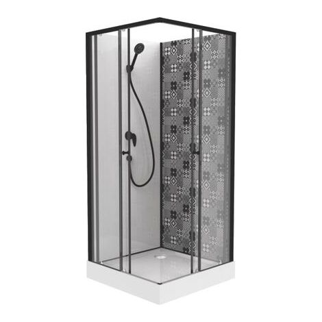 ONDEE ZEN - Cabine de douche CIMENT - Carreaux de ciment - Noir - 100x80cm (1/4)