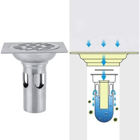 Square Stainless Steel Shower Drain, Square Floor Drain, Odour-Proof for Bathroom, Large Diameter 1010cm (1/5)