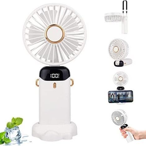 Ventilateur portable USB rechargeable 5000 mAh avec diffuseur d’huiles essentielles – Blanc (1/5)