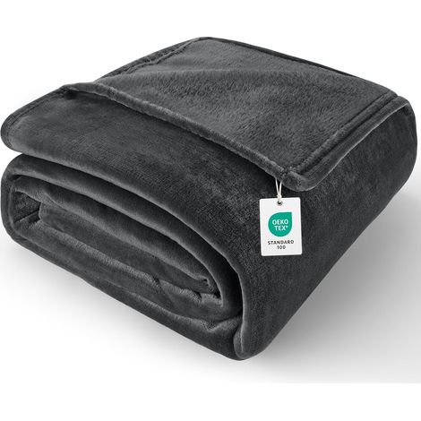 Couverture Polaire 150x200cm, Plaid Canapé Antistatique Couverture Double Face 300g/m² Doux et Confortable,Toutes Saisons Gris Foncé (1/5)