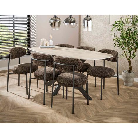 Ruben - table à manger - plateau en céramique 3d effet travertin - pieds en acier - 4 à 6 personnes - beige / noir (1/5)