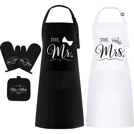 Set di grembiuli da 4 pezzi per uomo e donna (2 grembiuli, 1 paio di guanti, 1 tovaglietta isolante), grembiule da cucina impermeabile, regolabile (1/5)