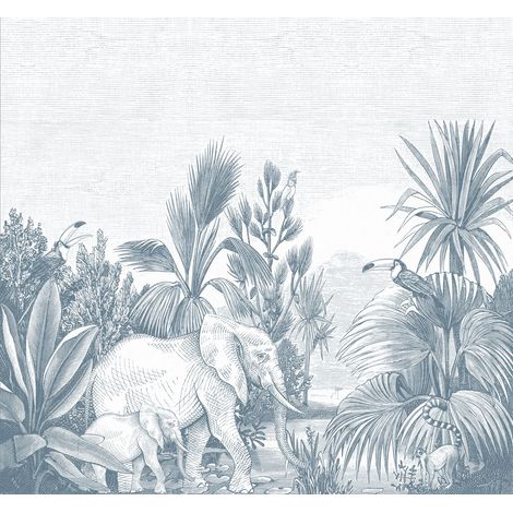 papier peint panoramique jungle bleu  - ESTAhome (1/5)