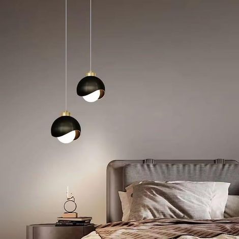 Table à manger éclairage plafond intérieur Led pendentif lumière verre abat-jour chaîne lustre de luxe-noir-Avec source lumineuse tricolore (1/5)