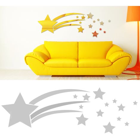 Sticker mural 3D en forme d'étoile avec miroir, idéal pour le salon, la chambre, la cuisine et la salle de bain. (1/5)