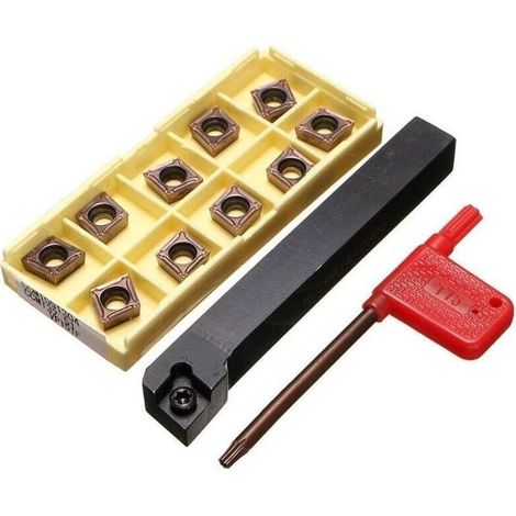 Accessoire pour tour mtaux,Porte-outil de tournage 12x100mm avec 10 plaquettes carbure CCMT09T304-PM et une barre (1/5)