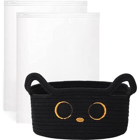 Cotton Rope Storage Basket Woven Toy Baskets for Towels, Snacks, Blankets, Clothes, Toys with Bag, Black (1/5)