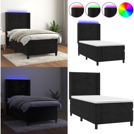 Sommier à lattes de lit matelas et LED Noir 80x200cm Velours - Lit Plateforme - Lit Capitonné - Lit Design - Lit Moderne - Lit Velours - Home & Living (1/5)