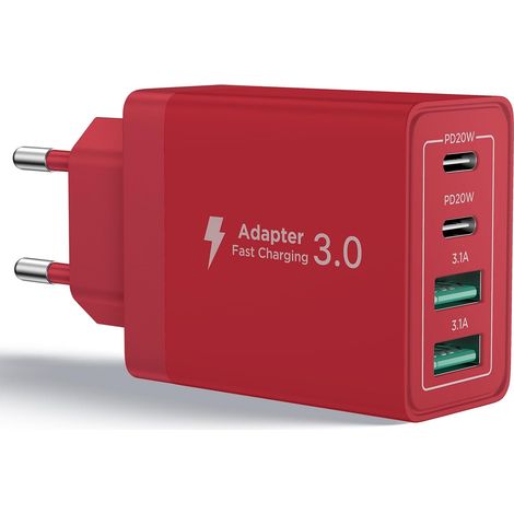 Chargeur USB C, 40W 4 Port Prise USBC Chargeur Rapide iPhone, 3.1A PD+QC Type C Adaptateur Multi Secteur Chargeur pour iPhone16 15 14 13 12 11 Pro Max X XS XR 8 7 6S Plus Mini SE,iPad,Samsung (1/5)
