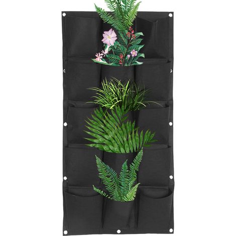 Vertikaler Pflanzbeutel für Balkon und Garten, schwarzer Wandhänger, 15 Taschen für Blumen und Pflanzen (1/5)