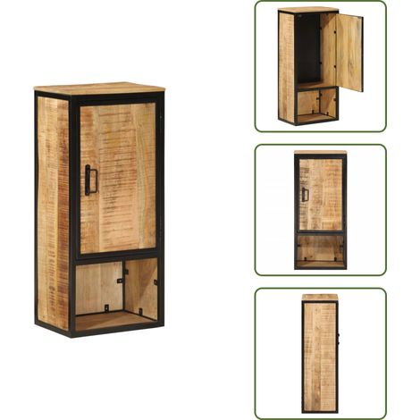 The Living Store Armoire de salle de bain 40x27x90cm bois massif manguier et fer - Meuble De Salle De Bain - Armoire De Salle De Bain - Rangement Salle De Bain - Commode Salle De Bain - Bois Massif (1/5)