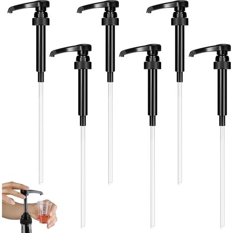 Set di 6 pompe per sciroppo riutilizzabili, dosatori, dispenser per sciroppo, testine di ricambio con tubo flessibile, pompe per sciroppo e sapone per cucina e bagno (nere) (1/5)